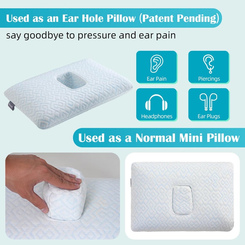 USlixury Piercing Pillow - Ear Piercing Pillow with Foam Plug  4''H Ear Pillow with 4.7*3.2 and Off Center Ear Hole  Soft CertiPUR-US Memory Foam Piercing Pillow for Side Sleepers  Cooling Ear Pillow - Image 2